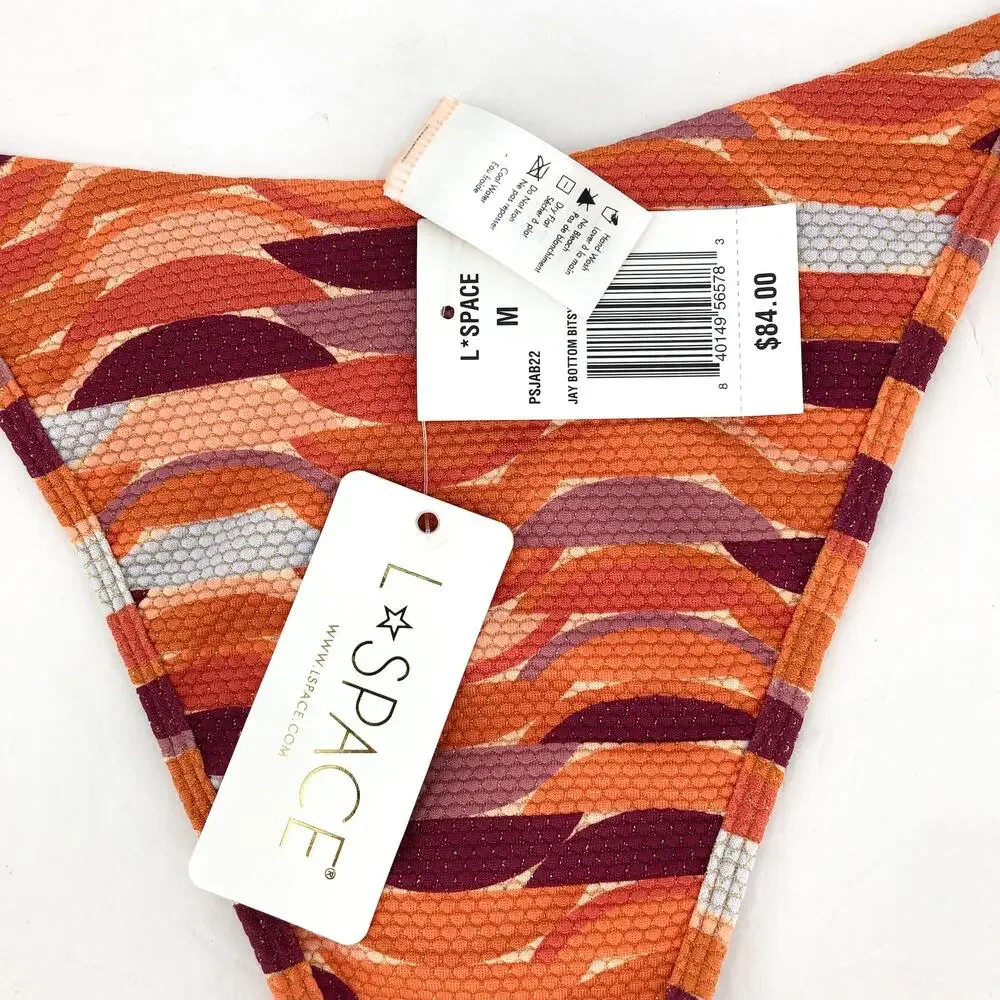 L*SPACE Women's Jay Bitsy Bikini Bottom Medium Orange The Wedge Printed NWT